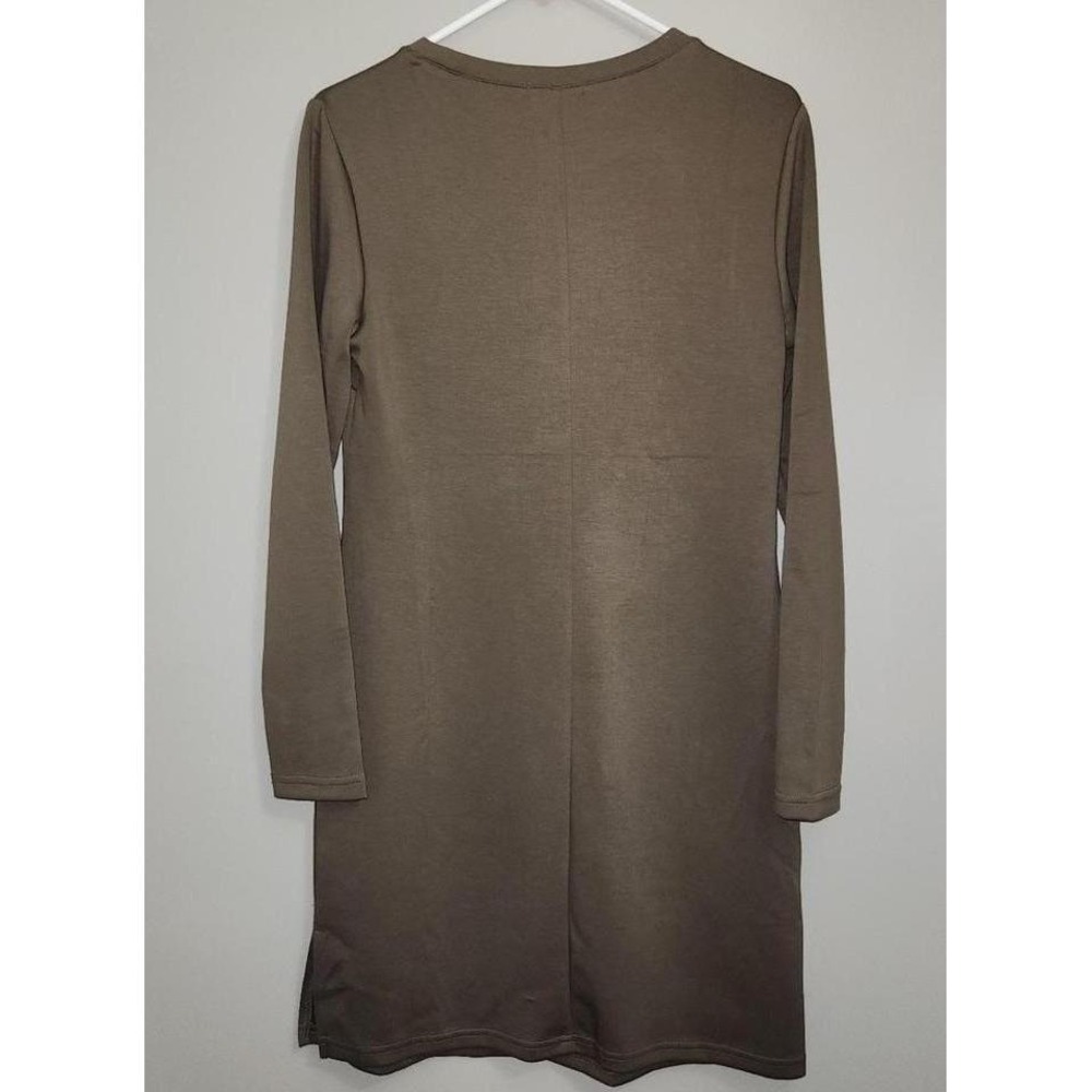 Womens Long Sleeve Crew Neck Casual Tshirt Dress Olive Green Size Medium - Picture 2 of 2